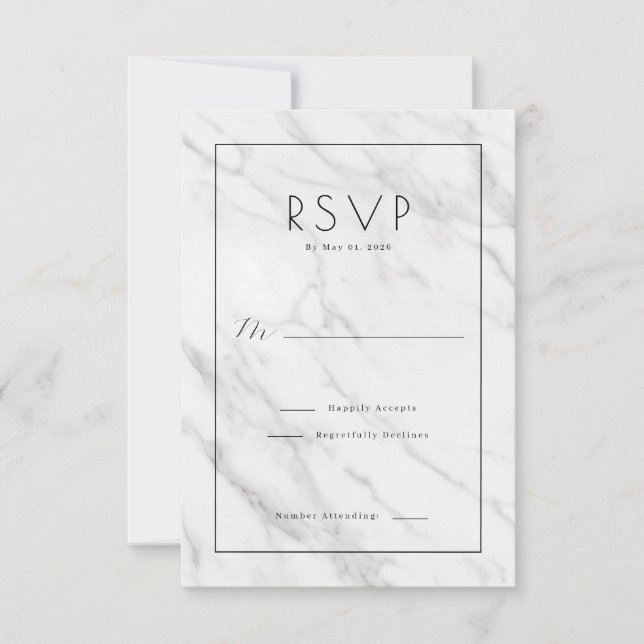 Elegant Grey Marble RSVP Card (Front)
