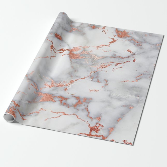 elegant grey marble stone and rose gold effect wrapping paper (Unrolled)