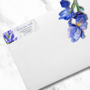 Elegant Grey Marble Watercolor Blue Floral Design