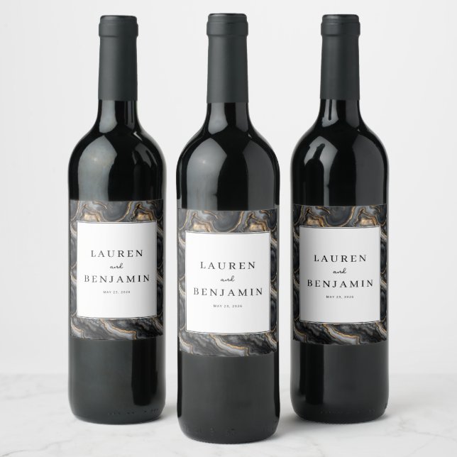 Elegant Grey Marbled Wedding Wine Labels (Bottles)