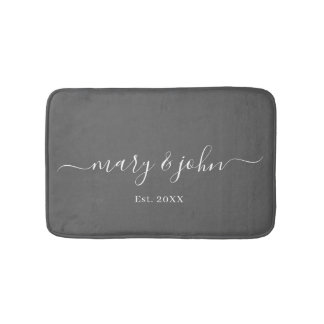 Elegant Grey Minimalist Names Script Chic Bath Mat