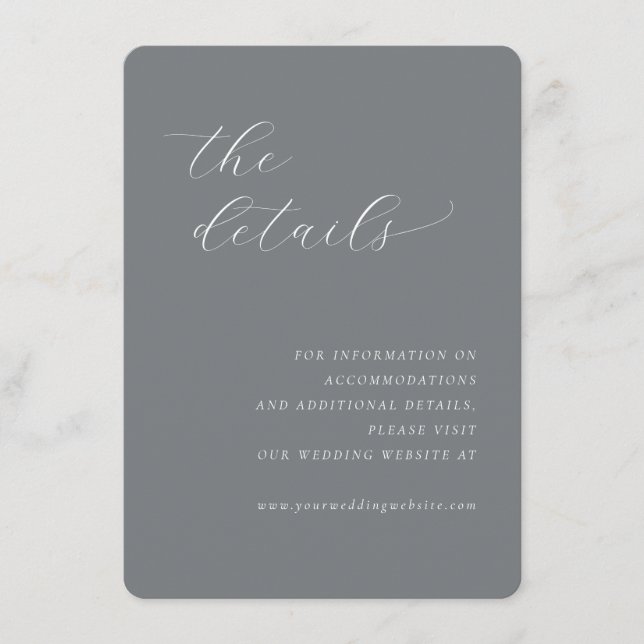 Elegant Grey Minimalist Wedding Details Card (Front)