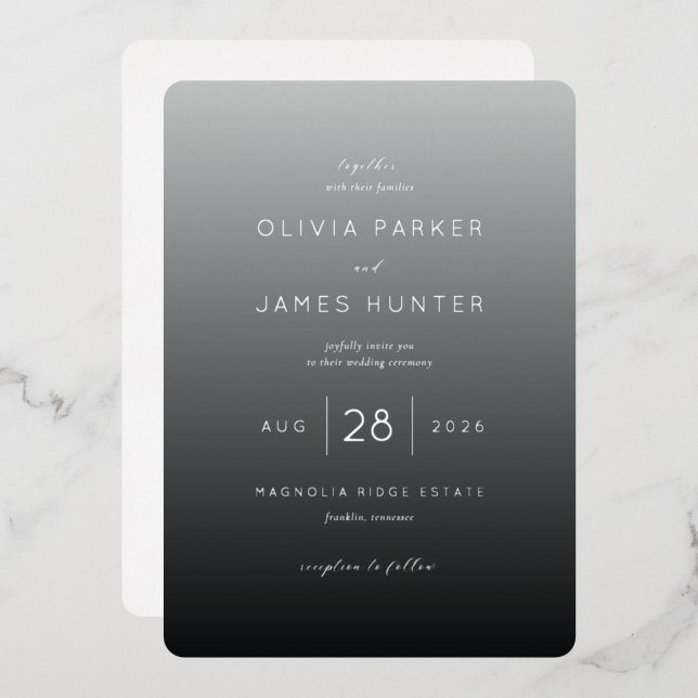 Elegant Grey Minimalist Wedding Invitation (Front/Back)