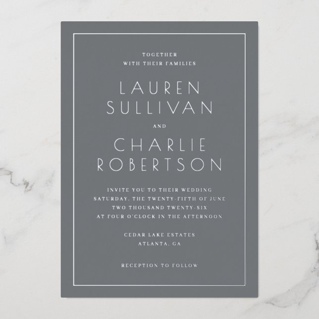 Elegant Grey Minimalist Wedding Invitation (Front)