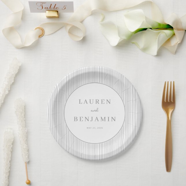 Elegant Grey Minimalist Wedding Paper Plate (Wedding)