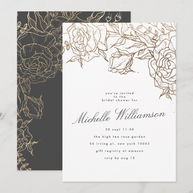 Elegant Grey Modern Gold Pampas Bridal Shower Invitation (Front/Back)