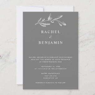 Elegant Grey Monochrome Wedding Botanical Minimal Invitation