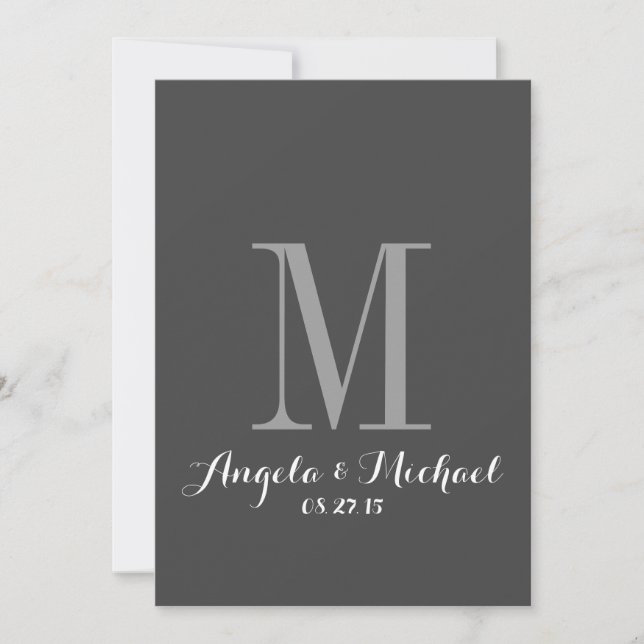 Elegant Grey Monogram Initial Wedding Invitation (Front)