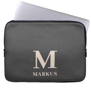 Elegant Grey Monogram Laptop Sleeve