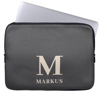 Elegant Grey Monogram Laptop Sleeve