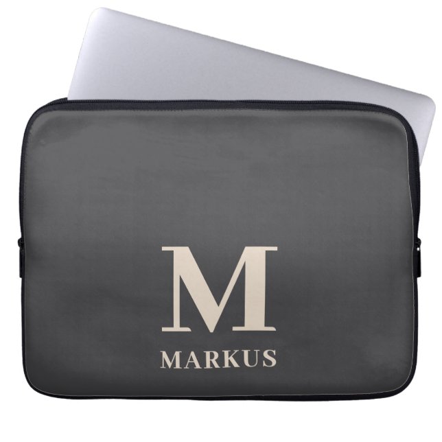 Elegant Grey Monogram Laptop Sleeve (Front)