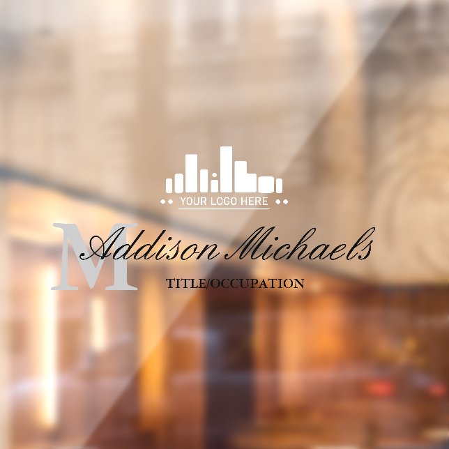 Elegant Grey Monogram Name Title & Logo Window Cling (Sheet 2)