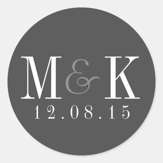 Elegant Grey Monogram Wedding Sticker (Front)