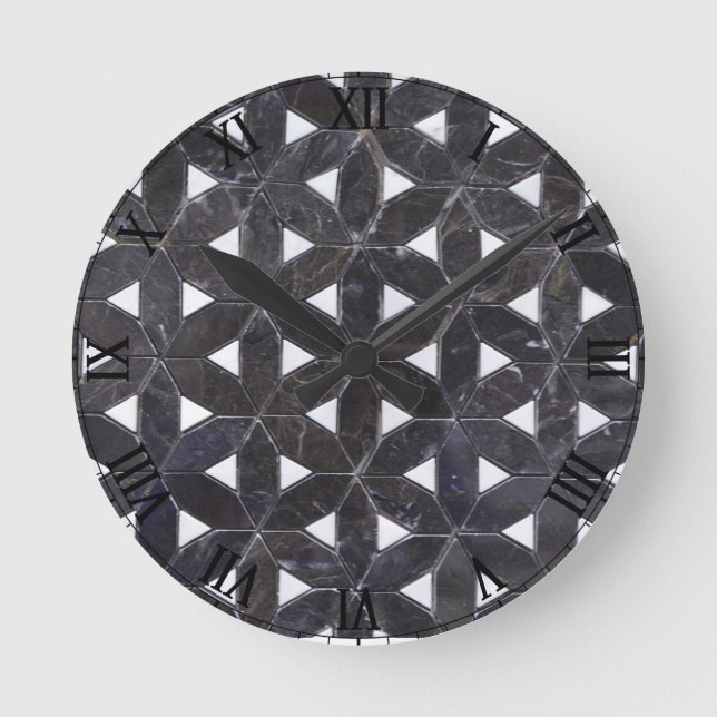 elegant Grey Mosaic flower of life Tile pattern Round Clock (Front)