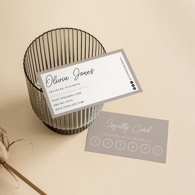 Elegant Grey Neutral Trendy Taupe Modern 6 Punch Loyalty Card (Creator Uploaded)