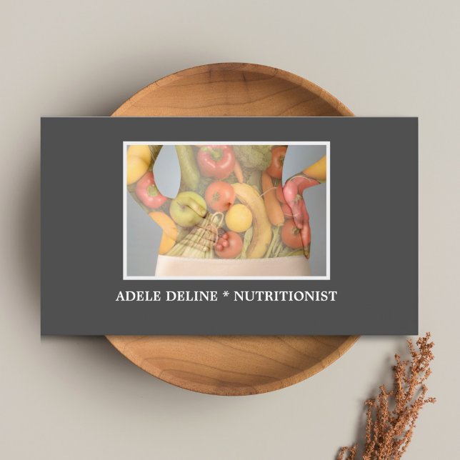 Elegant Grey Nutritionist Diet Health Business Card (Creator Uploaded)