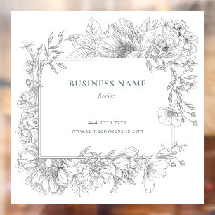Elegant Grey on White Flower Frame Nail Hair Salon Window Cling