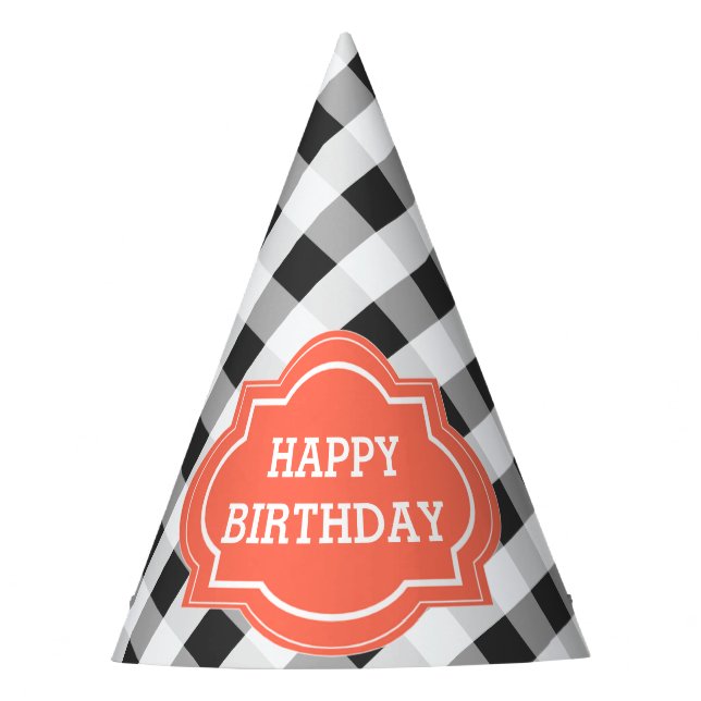 Elegant Grey Orange Personalised Happy Birthday Party Hat (Front)