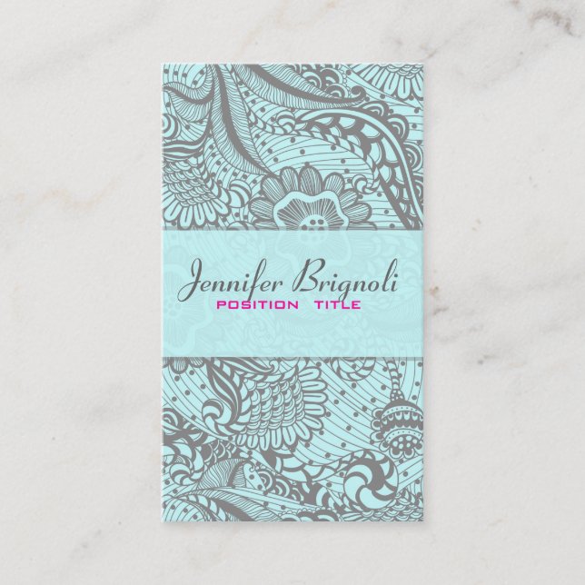 Elegant Grey & Pastel Blue Abstract Flowers 2 Business Card (Front)