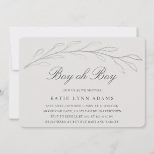 Elegant Grey Pencil Sketch Twig Boy Baby Shower Invitation