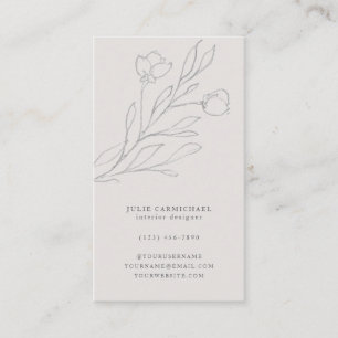Elegant Grey Pencil Sketched Flowers Vertical Business Card