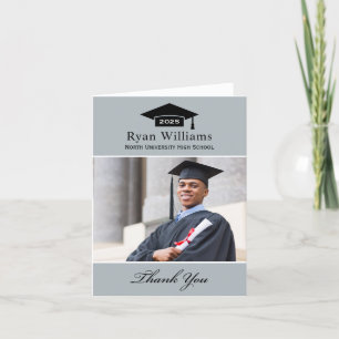 Elegant Grey Personalised Graduation Photo Thank You Card
