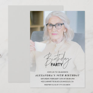 Elegant Grey Photo 98th birthday party Invitation