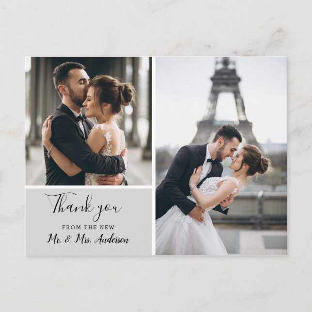 Elegant Grey Photo Collage | Thank You Postcard (Front)