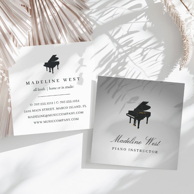 Elegant Grey Piano Instructor Music Teacher Square Business Card (Creator Uploaded)