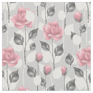 Elegant Grey & Pink Floral Craft Fabric