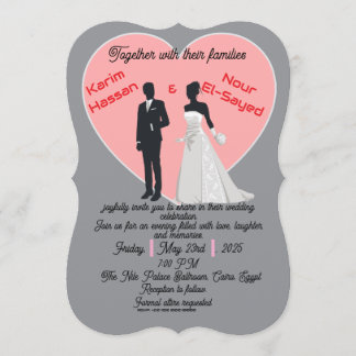 Elegant Grey Pink Heart Bride Groom Invitation