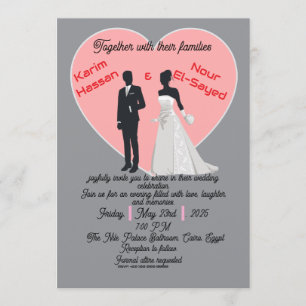 Elegant Grey Pink Heart Bride Groom Invitation