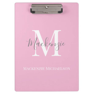 Elegant Grey Pink Personalised Monogram Name  Clipboard