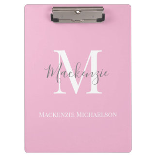 Elegant Grey Pink Personalised Monogram Name Clipboard