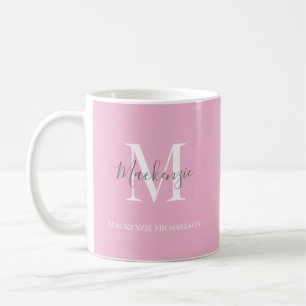Elegant Grey Pink Personalised Monogram Name  Coffee Mug