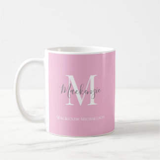 Elegant Grey Pink Personalised Monogram Name Coffee Mug
