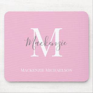 Elegant Grey Pink Personalised Monogram Name   Mouse Mat