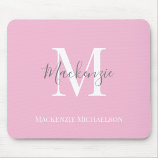 Elegant Grey Pink Personalised Monogram Name Mouse Mat