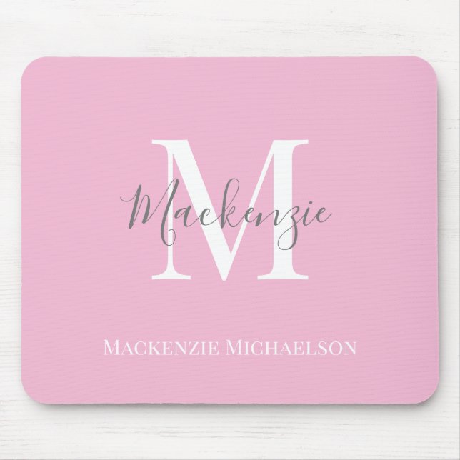 Elegant Grey Pink Personalised Monogram Name   Mouse Mat (Front)