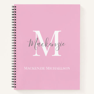 Elegant Grey Pink Personalised Monogram Name Notebook