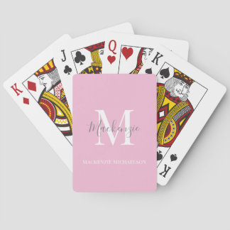 Elegant Grey Pink Personalised Monogram Name Playing Cards