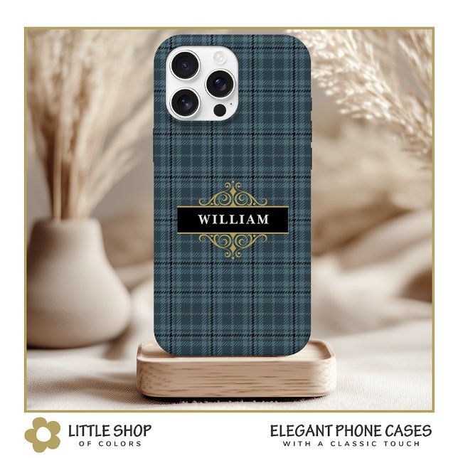 Elegant Grey Plaid Gold Monogram Case-Mate iPhone Case (Creator Uploaded)