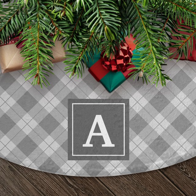 Elegant Grey Plaid Monogram Brushed Polyester Tree Skirt (Creator Uploaded)
