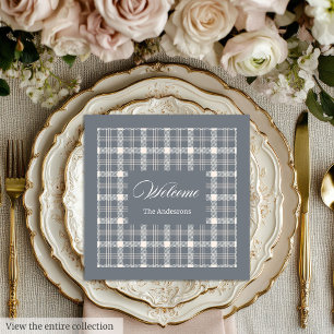 Elegant grey plaid tartan personalised napkins