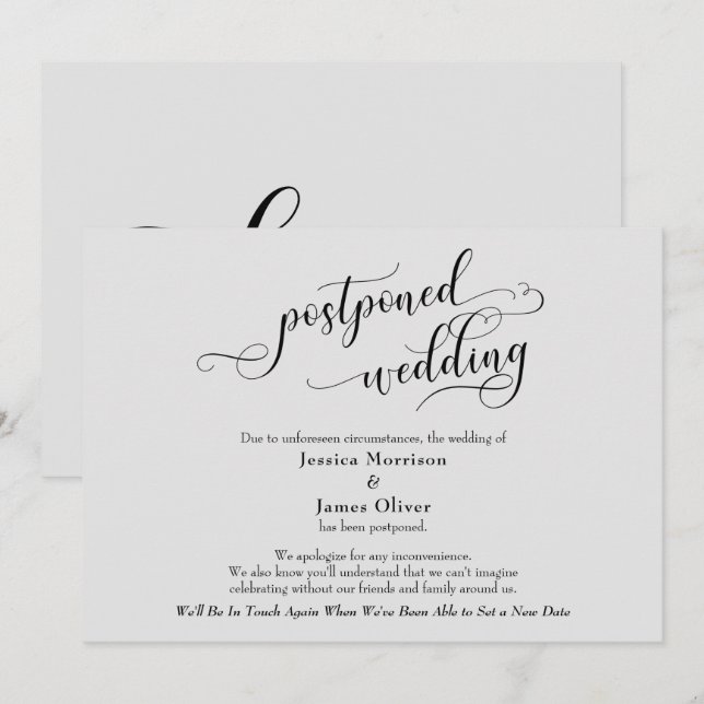 Elegant, Grey Postponed Wedding Announcement Card (Front/Back)