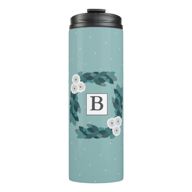 Elegant Grey Ranunculus Flowers & Foliage Monogram Thermal Tumbler (Front)