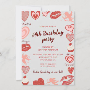 Elegant Grey Red Hearts 59th birthday invitations 