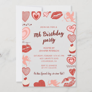 Elegant Grey Red Hearts 77th birthday invitations 