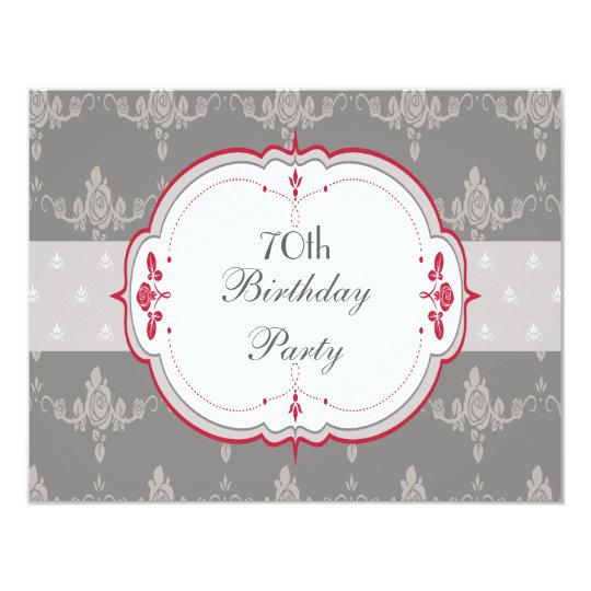 Elegant Grey & Red Roses 70th Birthday Card