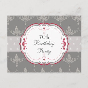 Elegant Grey & Red Roses 70th Birthday Invitation